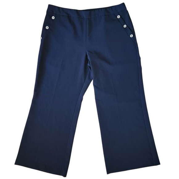 Zac & Rachel 20W Sailor Pants Navy Blue Pull-On Stretch Classic Nautical - Picture 1 of 6